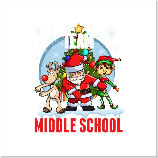 Team Middle School Santa Elf Reindeer Flossing Kid Christmas Wall Art by johnbbmerch